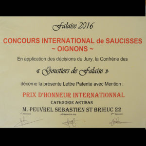 Prix international pour la saucisse à l'oignon de Au Fil du Couteau