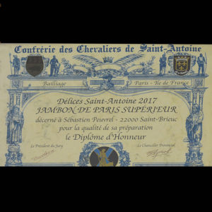 Au Fil du Couteau a reçu un Diplôme d'honneur pour son Jambon de Paris supérieur